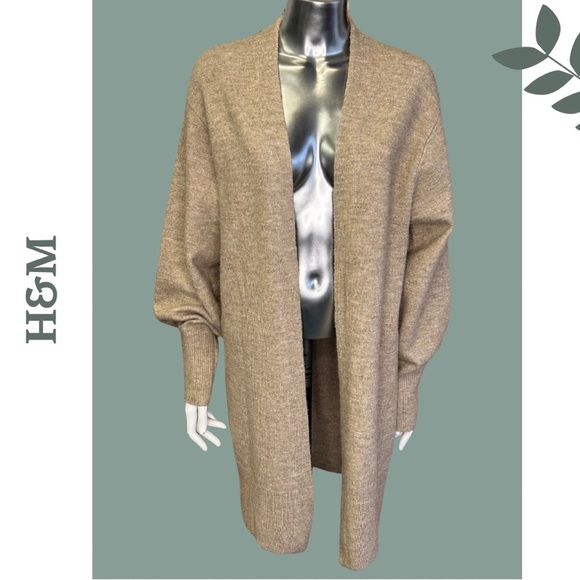 H&M open Front Oatmeal Brown Wool Blend Cardigan Balloon Sleeve Extra Small - Picture 1 of 7